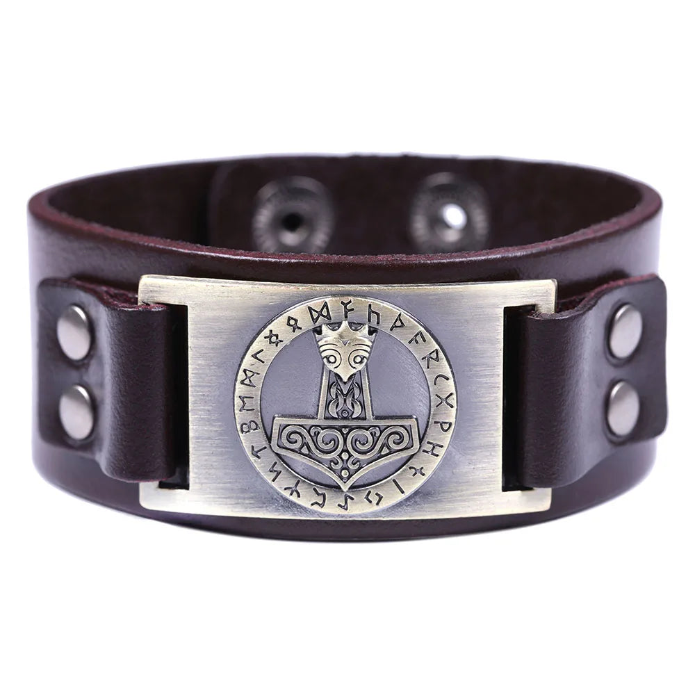 Handcrafted Thor's Hammer Leather Bracelet