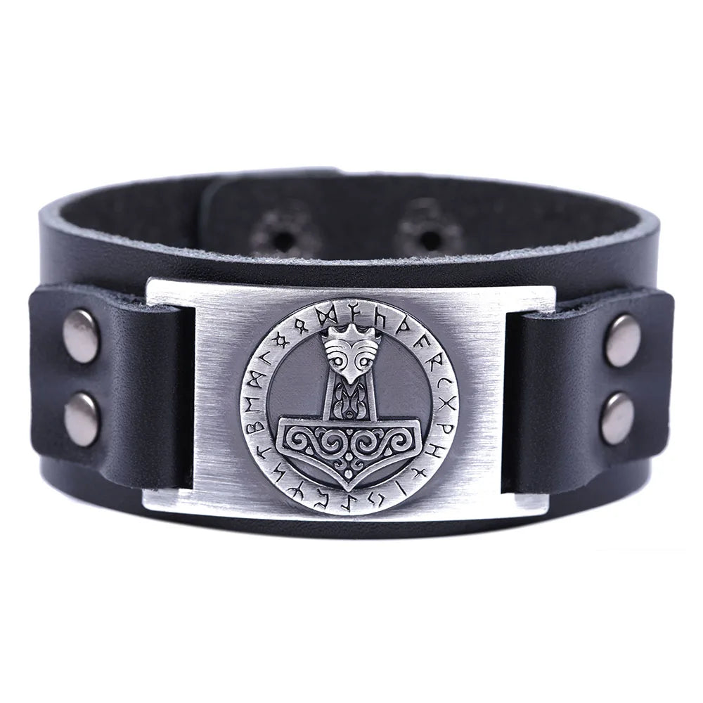 Handcrafted Thor's Hammer Leather Bracelet