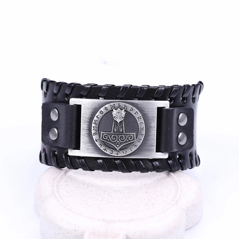 Handcrafted Thor's Hammer Leather Bracelet