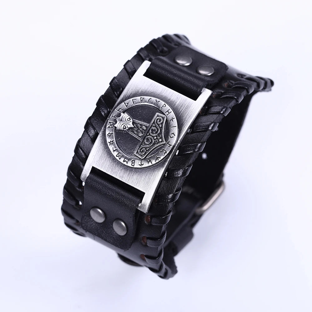 Handcrafted Thor's Hammer Leather Bracelet
