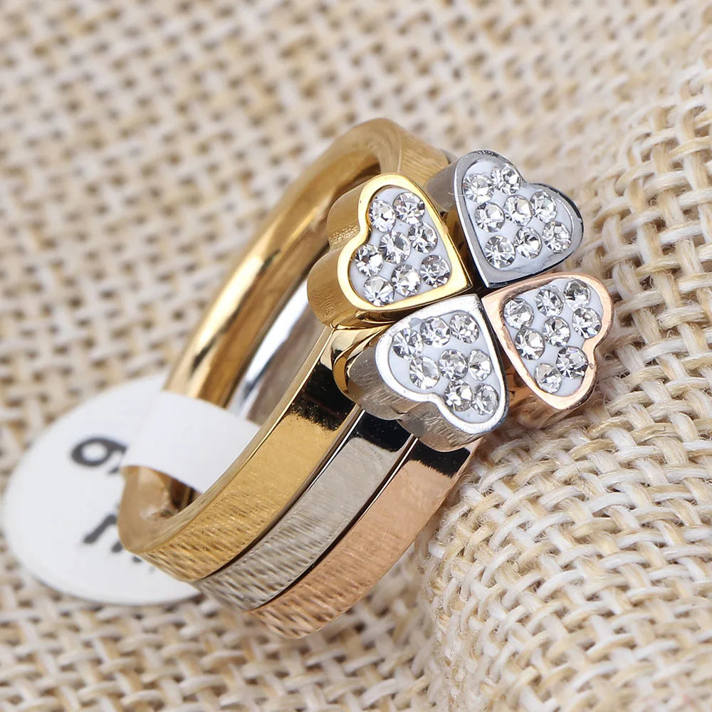 Elegant 3-Piece Clover Ring Set