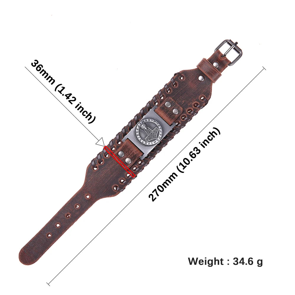 Handcrafted Thor's Hammer Leather Bracelet
