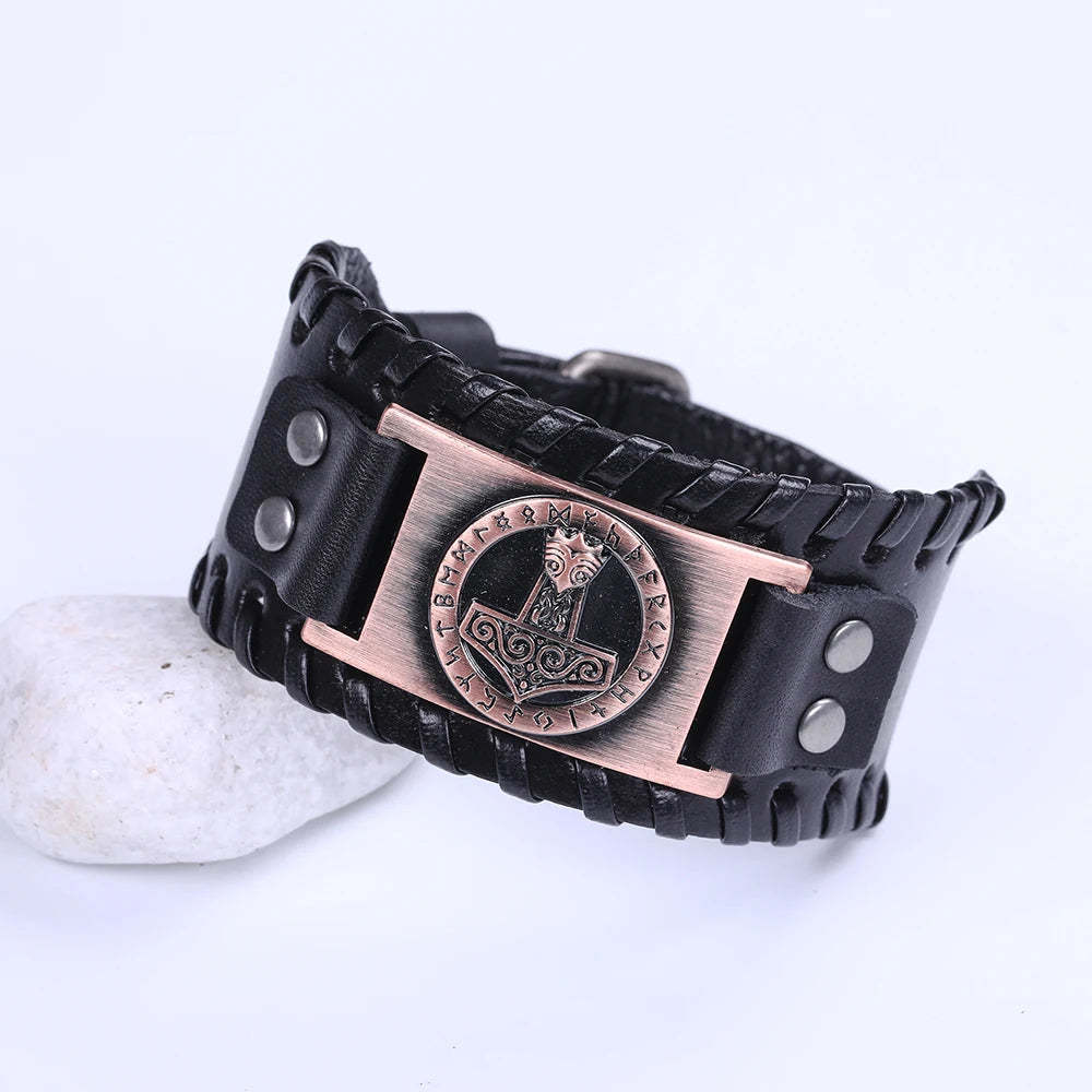Handcrafted Thor's Hammer Leather Bracelet