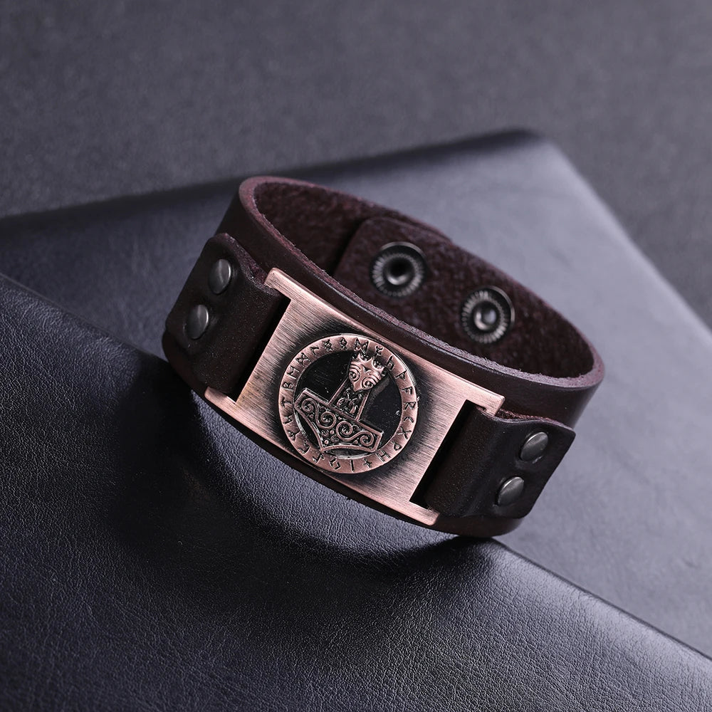 Handcrafted Thor's Hammer Leather Bracelet