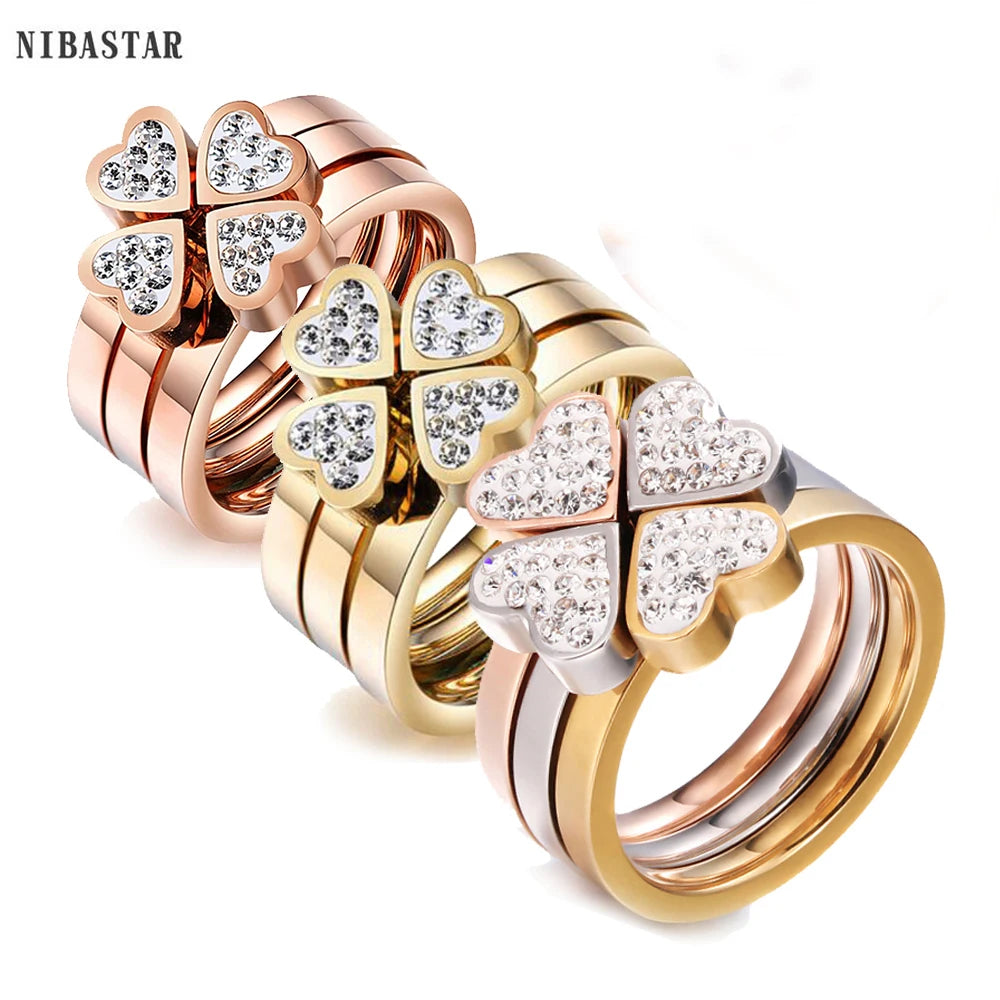 Elegant 3-Piece Clover Ring Set
