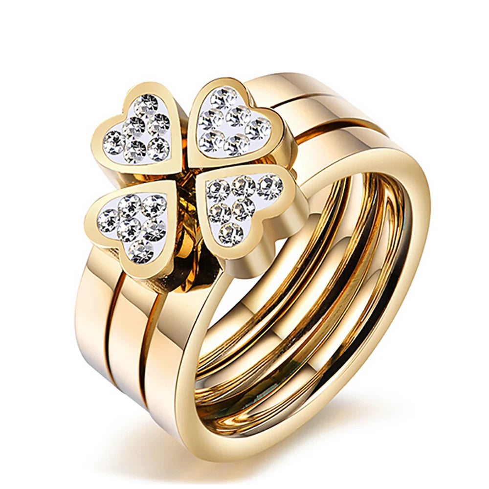 Elegant 3-Piece Clover Ring Set