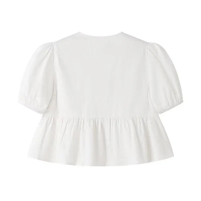 Ruffle Puff Sleeve Crop Top