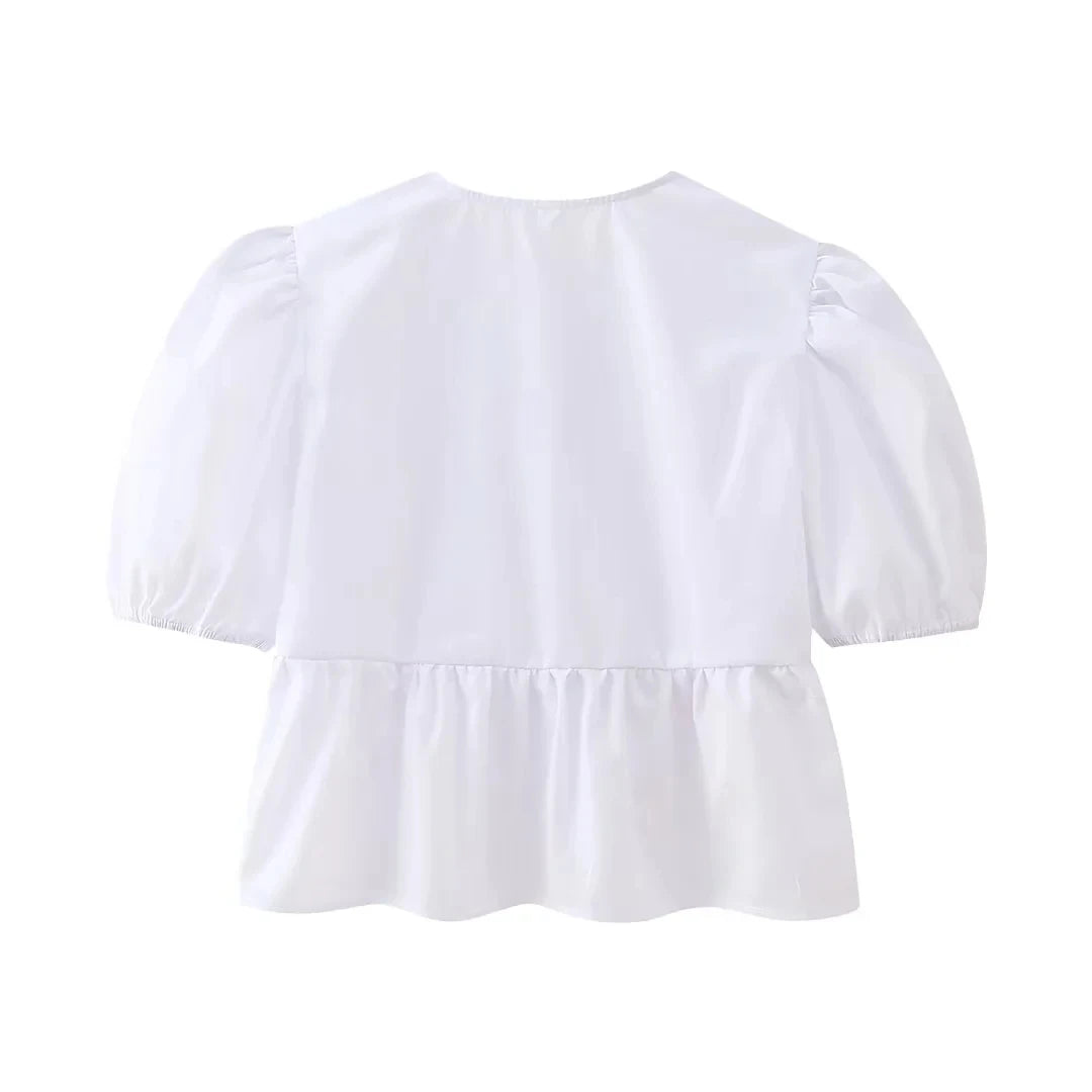 Women's Lace-Up Puff Sleeve Blouse