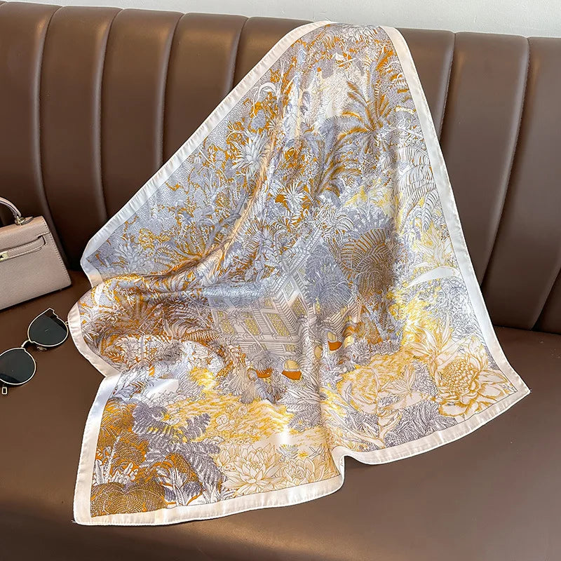 Elegant Floral Silk-Feel Square Scarf - 60-80cm Versatile Women's Neck Scarf