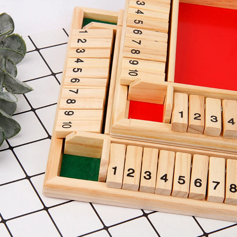 Four-Person Digital Colorful Dice Shut The Box Board Game Deluxe Four Sided Table Game Set For Bar Family Party Entertainment