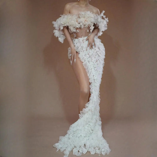 Elegant White Mermaid Evening Gown