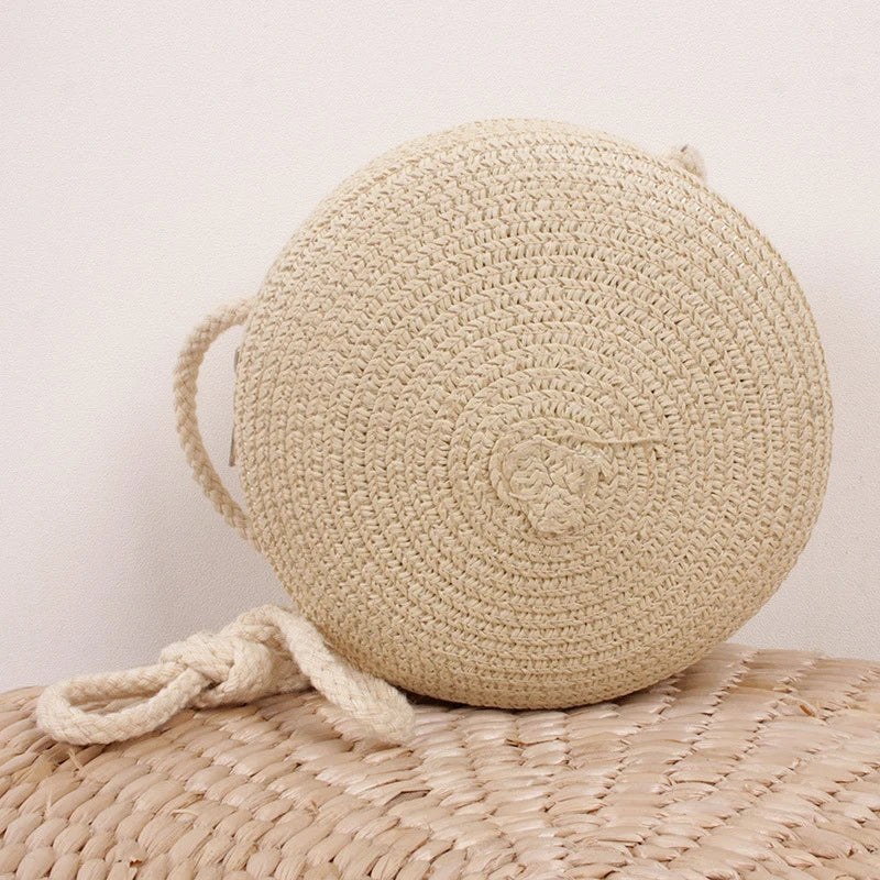 Handwoven Round Straw Crossbody Bag