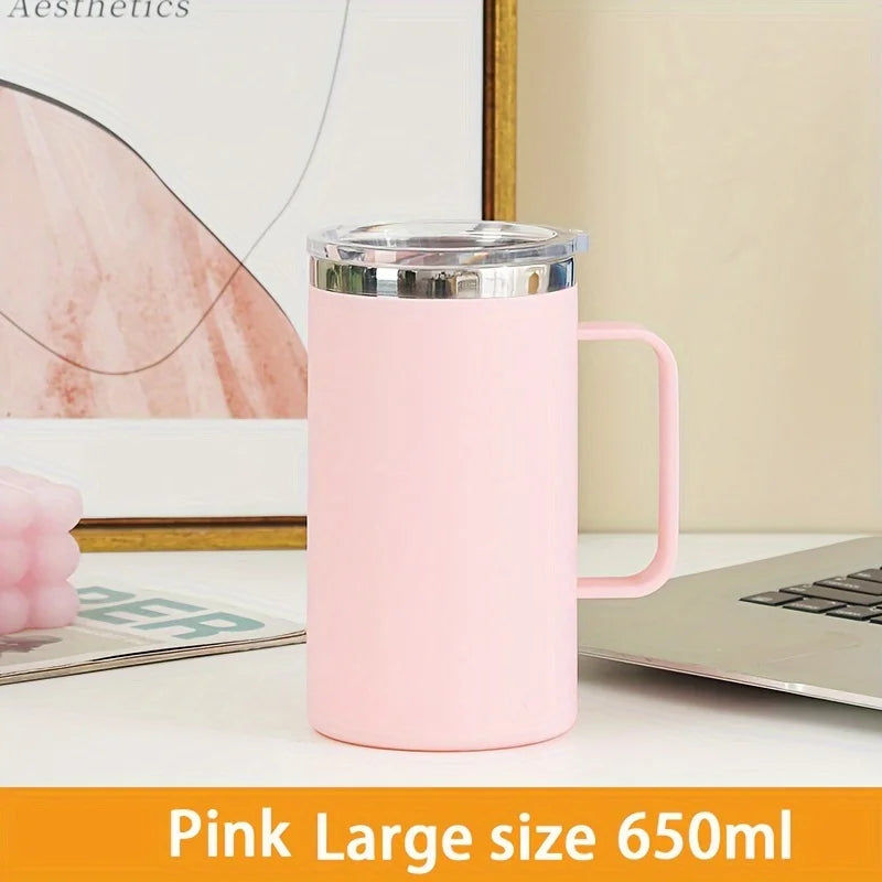 1pc Insulated Coffee Mug Cup With Handle Stainless Steel Travel Coffee Mug With Flip Lid Double Wall Vacuum Coffee Tumbler Gift