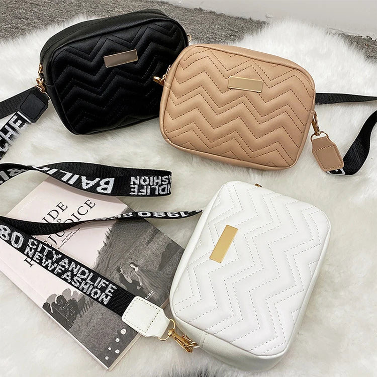 Elegant Wave-Embroidered Crossbody Bag