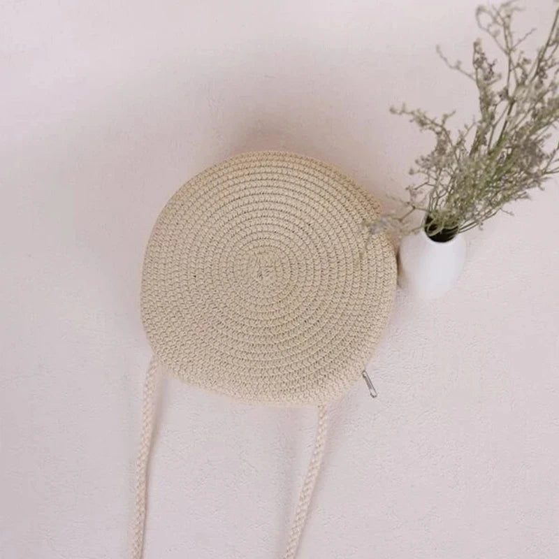 Handwoven Round Straw Crossbody Bag