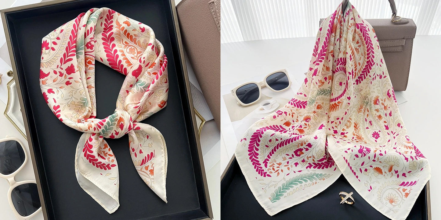 Elegant Floral Silk-Feel Square Scarf - 60-80cm Versatile Women's Neck Scarf