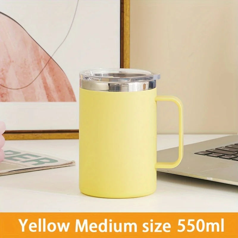 1pc Insulated Coffee Mug Cup With Handle Stainless Steel Travel Coffee Mug With Flip Lid Double Wall Vacuum Coffee Tumbler Gift