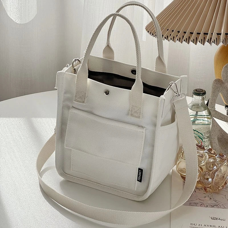 Multi Pocket Tote Canvas Bag Handheld Crossbody Bag Minimalist Design Versatile Handheld Bag Convenient Meal Box Bag