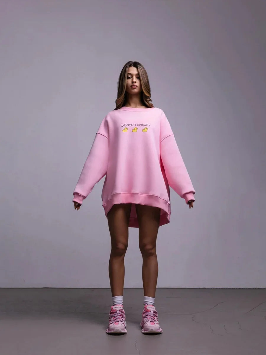 Oversized Women's Cotton Blend Print Sweatshirt