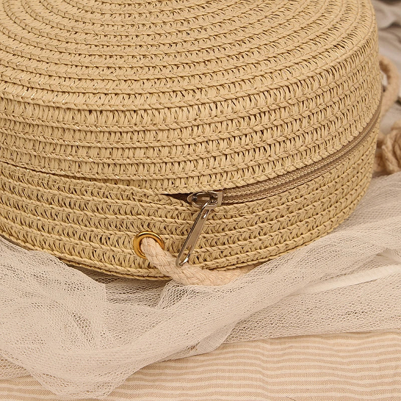Handwoven Round Straw Crossbody Bag