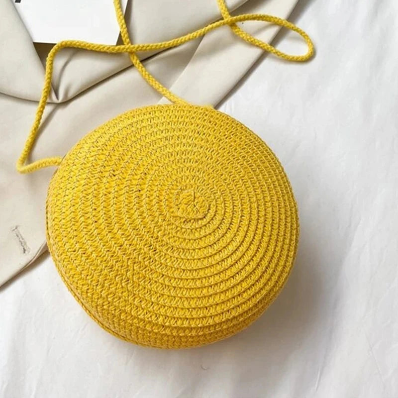 Handwoven Round Straw Crossbody Bag