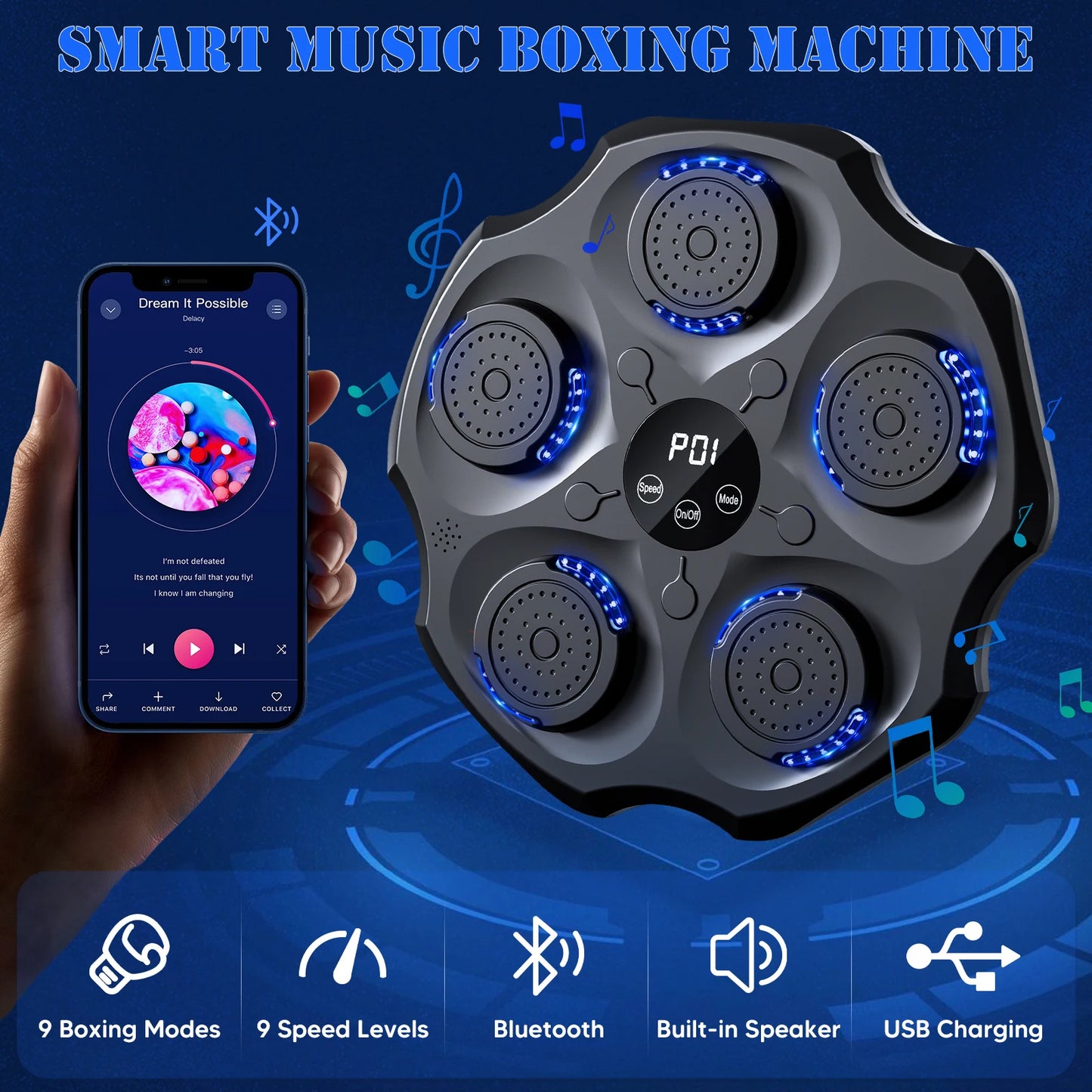 Upgraded Smart Music Boxing Machine Beats With the Rhythm Of Music LED Sandbag Relaxing Reaction Training Target Boxing