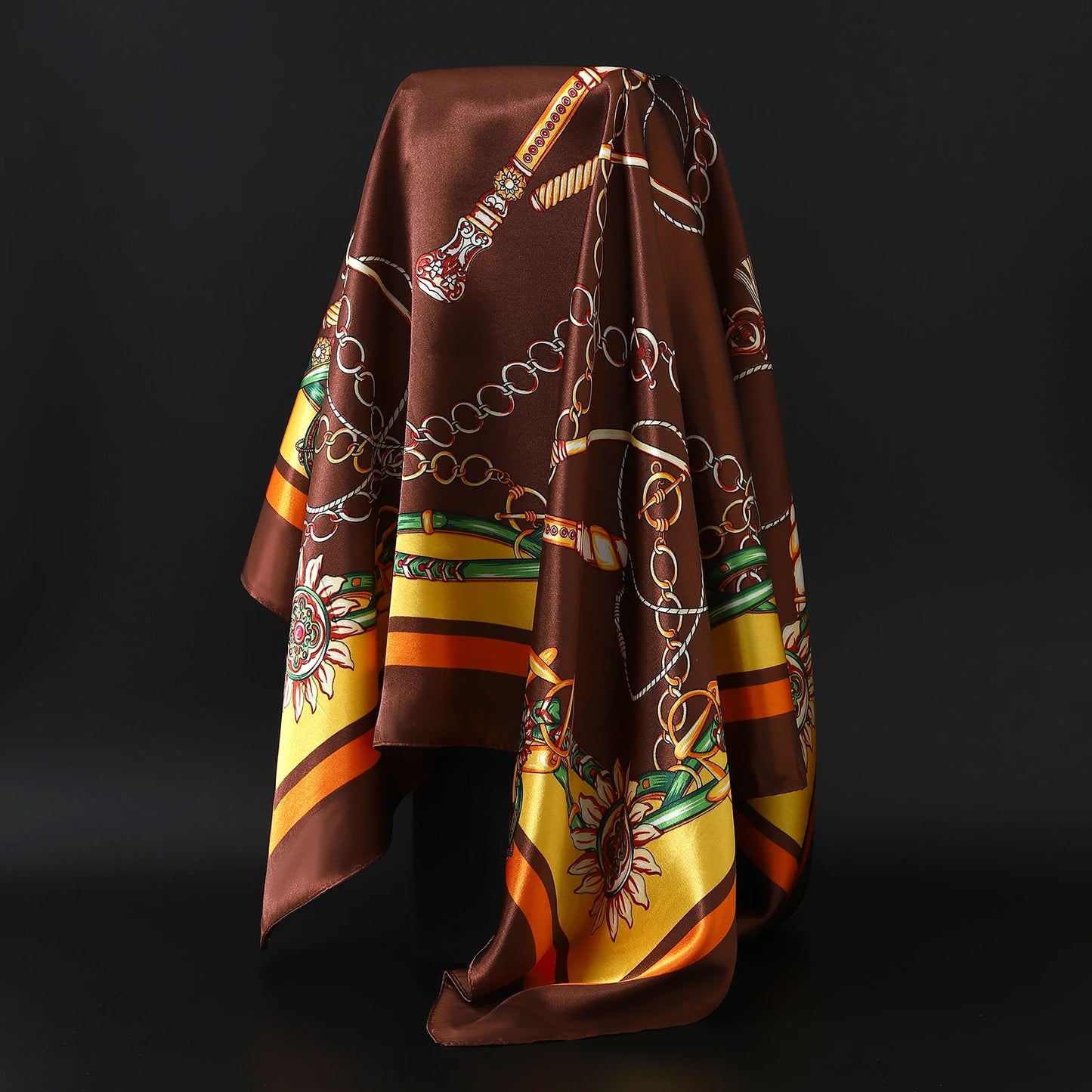 90*90cm Women Scarf Silk Feeling Hair Neck Square Brand Office bandanna muffler Waiter Flight Attendants Handkerchief Rings wrap