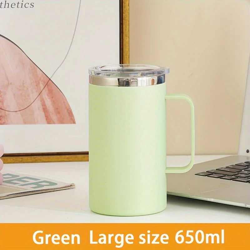 1pc Insulated Coffee Mug Cup With Handle Stainless Steel Travel Coffee Mug With Flip Lid Double Wall Vacuum Coffee Tumbler Gift