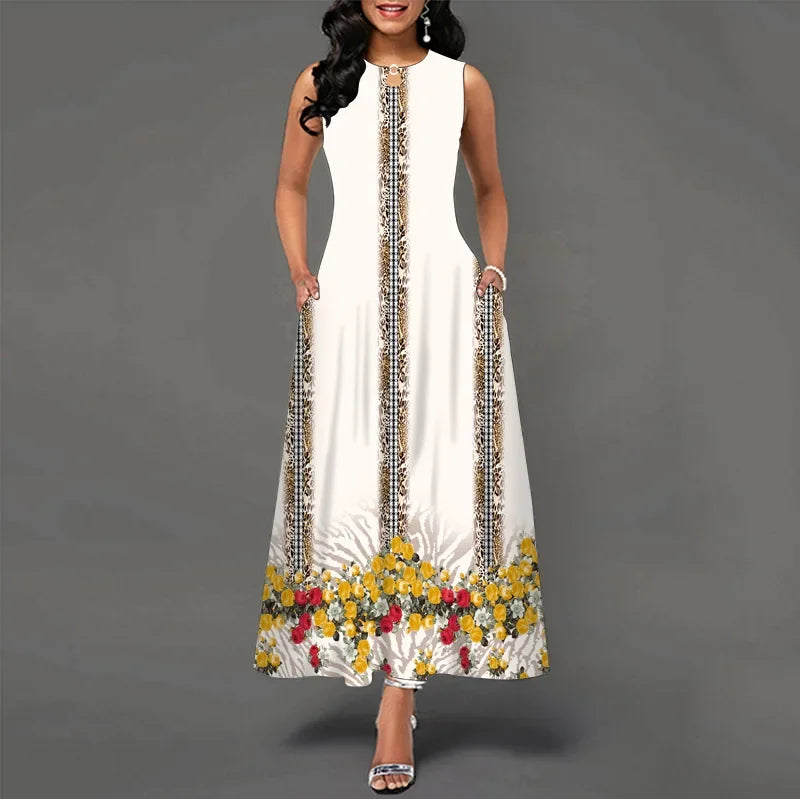 Floral Bohemian Maxi Dress with Pockets