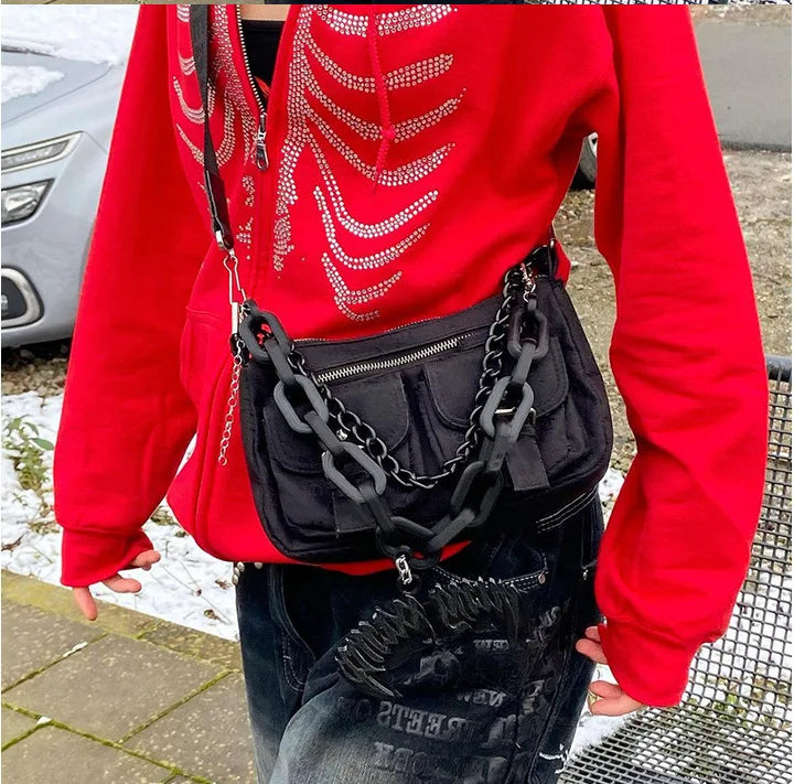 Y2K Gothic Rhinestone Skeleton Zip-Up Hoodie