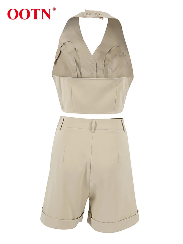 Halter Neck Tops And Wide Legs Shorts