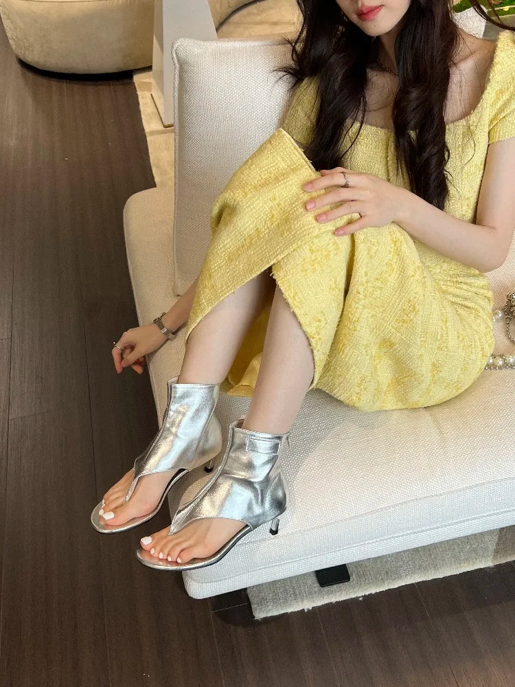 Eilyken Street Style Open Head Toe Low Heels Sandals Woman Design Zipper Boot Party Elegance Flip Flops Shoes