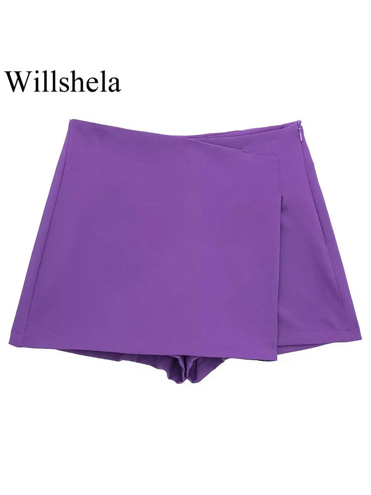 Willshela High-Waisted Asymmetrical Shorts Skort