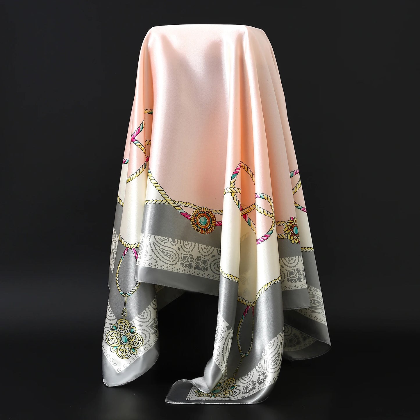 90*90cm Women Scarf Silk Feeling Hair Neck Square Brand Office bandanna muffler Waiter Flight Attendants Handkerchief Rings wrap