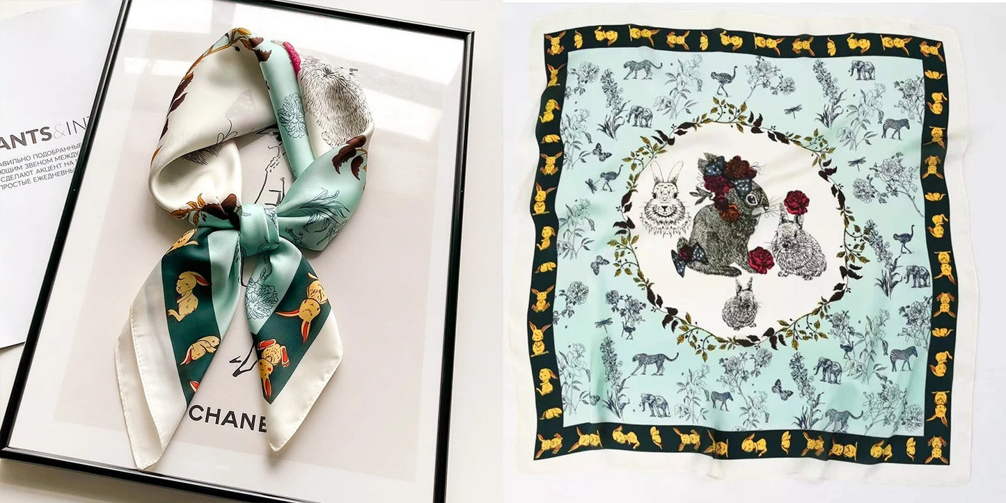 Elegant Floral Silk-Feel Square Scarf - 60-80cm Versatile Women's Neck Scarf