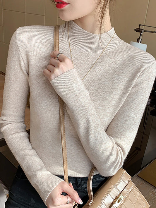Premium Wool-Cotton Turtleneck Sweater for Women
