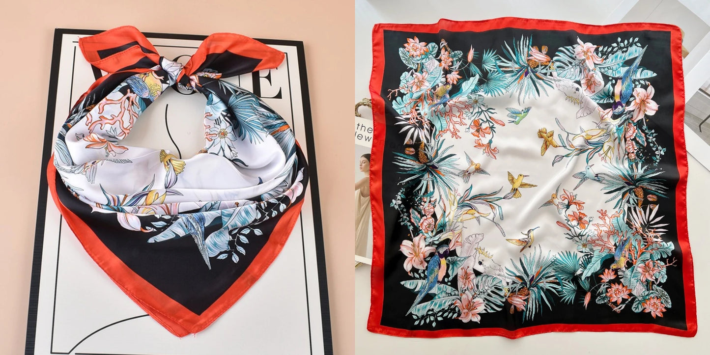 Elegant Floral Silk-Feel Square Scarf - 60-80cm Versatile Women's Neck Scarf