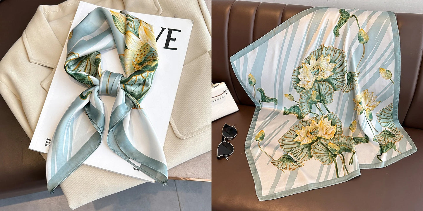 Elegant Floral Silk-Feel Square Scarf - 60-80cm Versatile Women's Neck Scarf