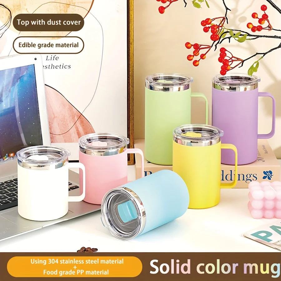 1pc Insulated Coffee Mug Cup With Handle Stainless Steel Travel Coffee Mug With Flip Lid Double Wall Vacuum Coffee Tumbler Gift
