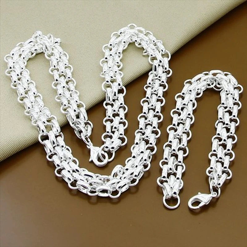 Luxury 925 Sterling Silver Interlocking Chain Jewelry Set