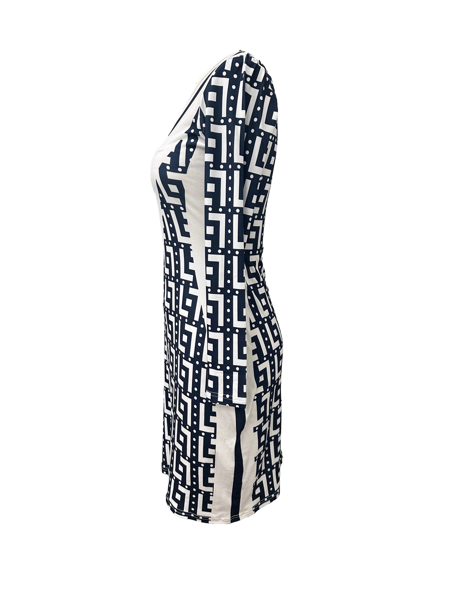 V-Neck Geometric Pattern Summer Wrap Dress