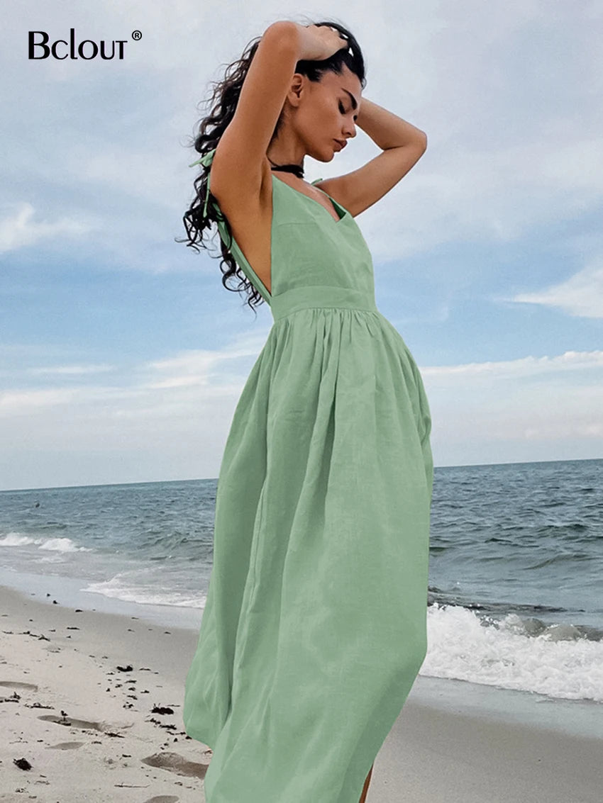 Elegant Lace-Up A-Line Dress with Pockets