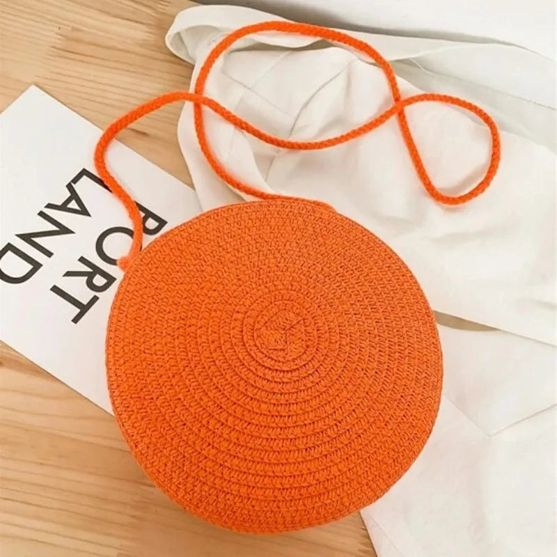 Handwoven Round Straw Crossbody Bag