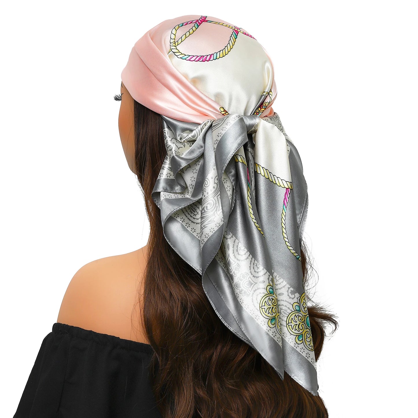 90*90cm Women Scarf Silk Feeling Hair Neck Square Brand Office bandanna muffler Waiter Flight Attendants Handkerchief Rings wrap