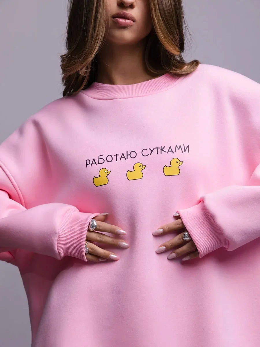 Oversized Women's Cotton Blend Print Sweatshirt