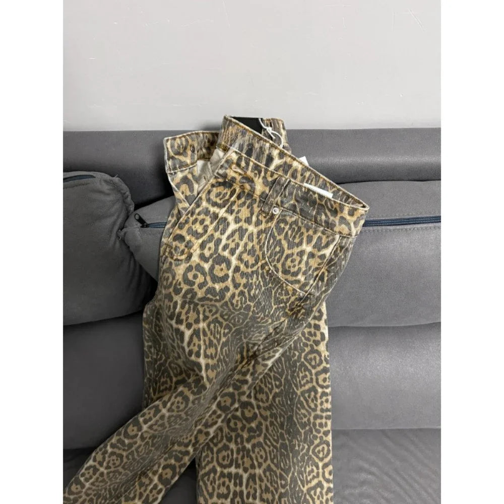 Y2K High-Waisted Leopard Print Big Jeans Pant