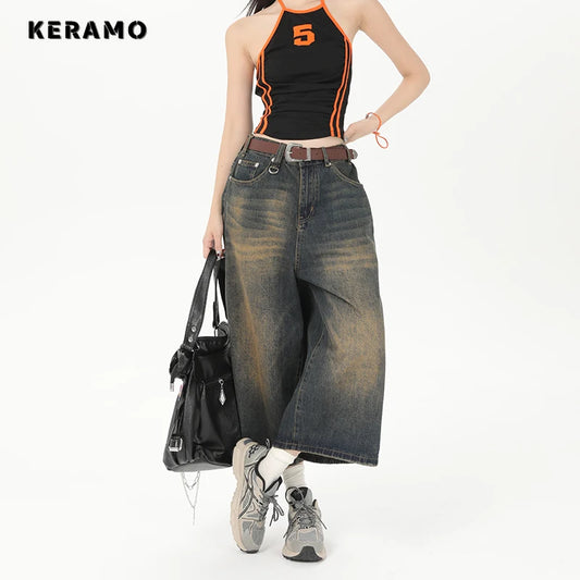 Y2K Vintage Wide Leg Denim Shorts