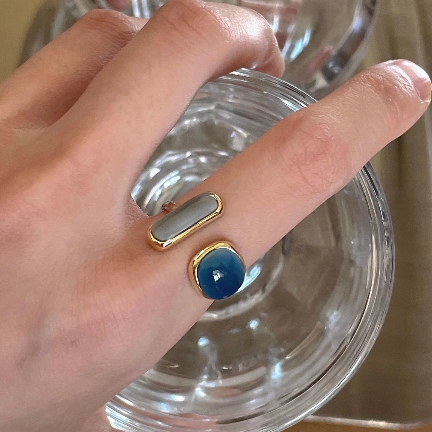Vintage Gold Open Ring with Colorful Drip Glaze