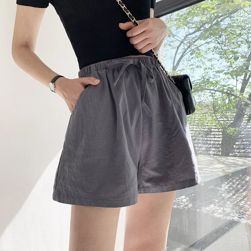 High-Waisted Linen Cotton Casual Shorts for Women