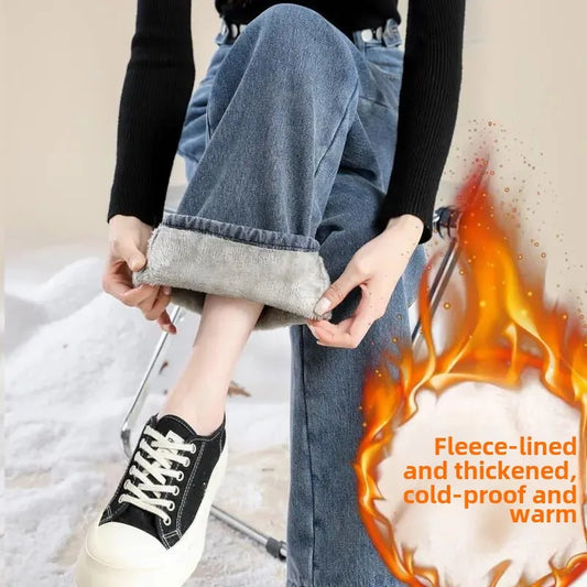 High-Waisted Fleece-Lined Wide Leg Jean Pants